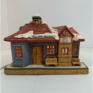 VTG 1991 Mervyns Village Square Train Bus Station Lighted Christmas Retired